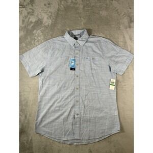 Izod Saltwater Shirt Mens Large Blue Dockside Woven Short Sleeve Button Up NWT